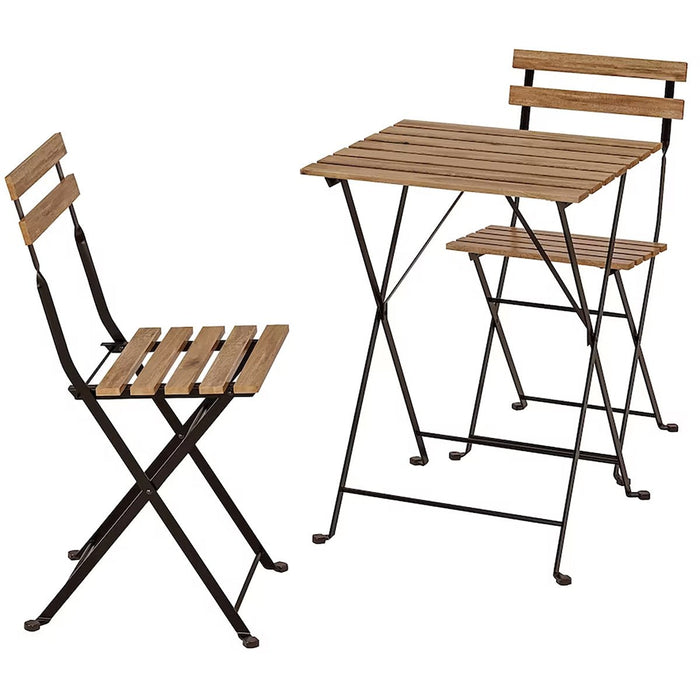 Folding Garden Bistro set Table & 2 chairs Black & Wood |  BISTROSET360 Makfry