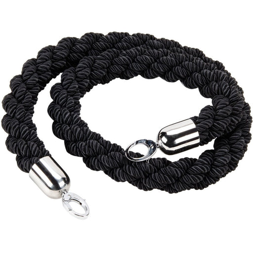 Black Braided Stanchion Rope with Silver ends 1.5m |  BR01BS Makfry