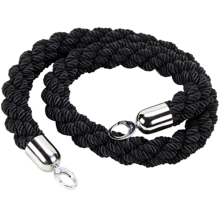 Black Braided Stanchion Rope with Silver ends 1.5m |  BR01BS Makfry