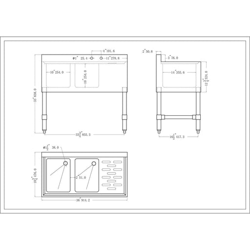 Commercial Sink Stainless Steel 2 Bowl Right Side Drain Board | Bs2 T36 R Makfry