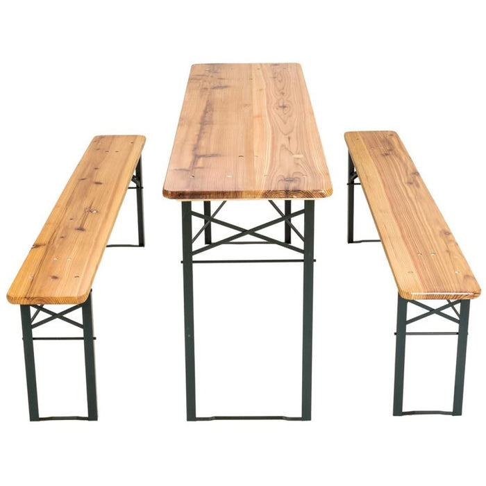 Three Piece Foldable Beer Table and Bench Set, Wooden Outdoor Garden Furniture 2200x460x770mm |  BT22050