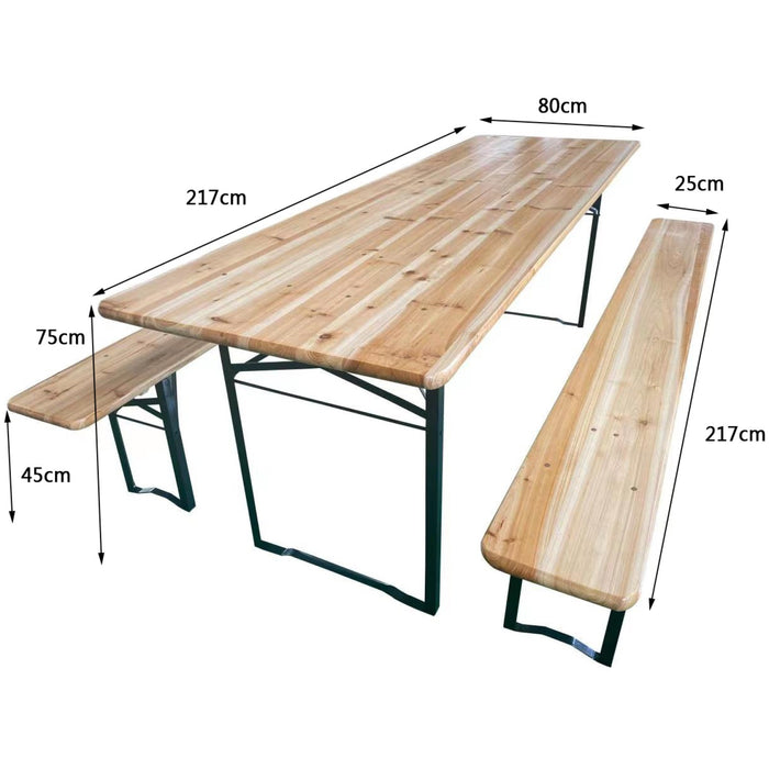 B GRADE Three Piece Foldable Beer Table and Bench Set, Wooden Outdoor Garden Furniture 2200x800x770mm |  BT22080 B GRADE