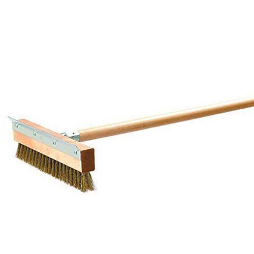 High Quality Pizza Oven Brush with Steel Scraper and Long Handle - Brass Bristle