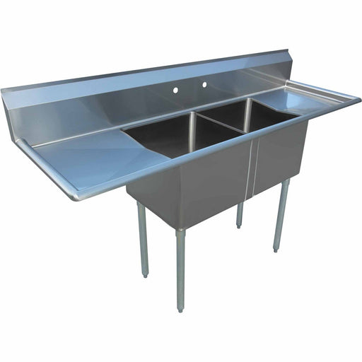 Commercial Pot Wash Sink Stainless Steel 2 Bowl Splashback 1830x600x1110mm Round Legs | C2 T18181218 Lr Makfry