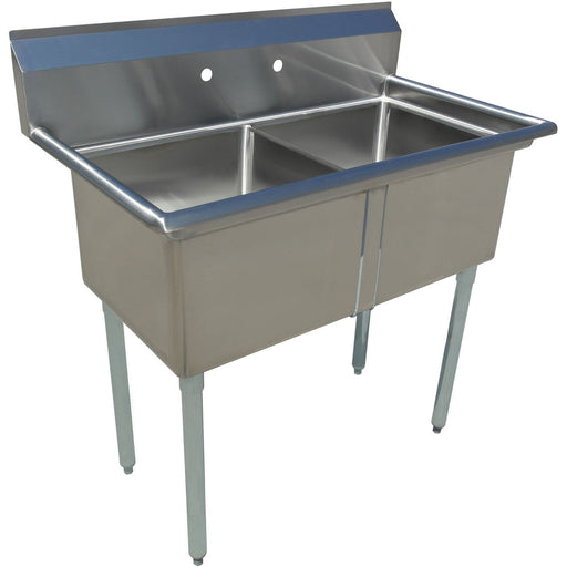 Commercial Pot Wash Sink Stainless Steel 2 Bowl Splashback 1900x710x1110mm Round Legs | C2 T24241400 Makfry