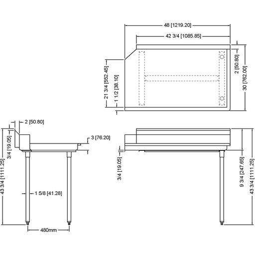 Commercial Stainless steel Pass Through Dishwasher Table Right 1219mm Width |  CDT48R Makfry
