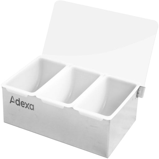 Garnish Tray / Condiment Dispenser with Lid 3 compartments Stainless steel & Plastic |  CHB03 Makfry