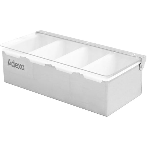 Garnish Tray / Condiment Dispenser with Lid 4 compartments Stainless steel & Plastic |  CHB04 Makfry