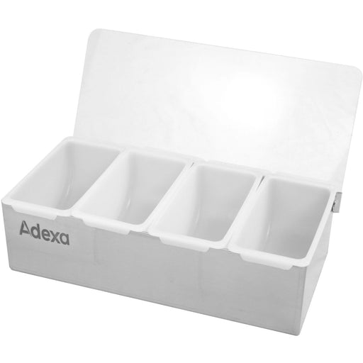 Garnish Tray / Condiment Dispenser with Lid 4 compartments Stainless steel & Plastic |  CHB04 Makfry