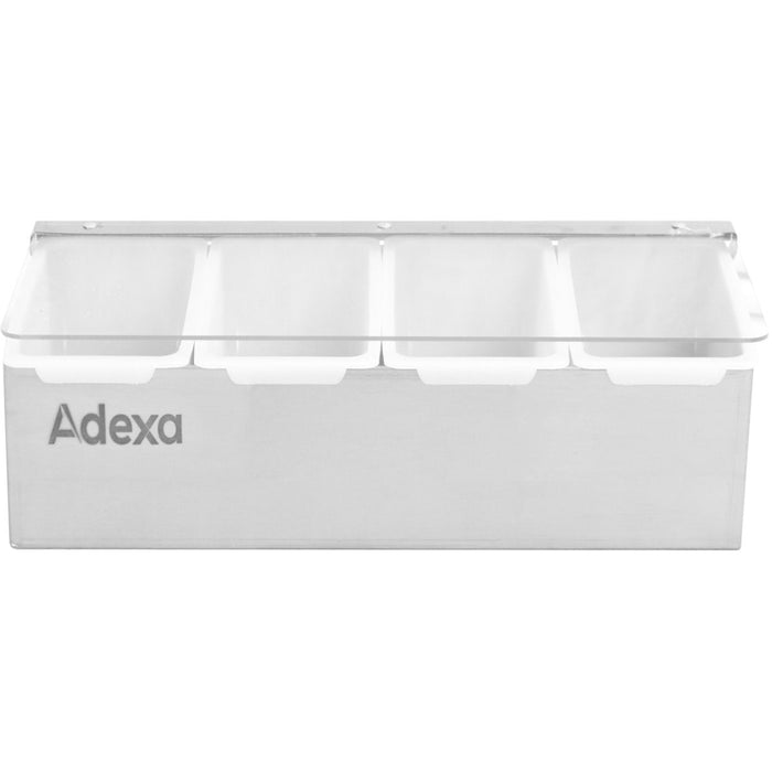 Garnish Tray / Condiment Dispenser with Lid 4 compartments Stainless steel & Plastic |  CHB04 Makfry