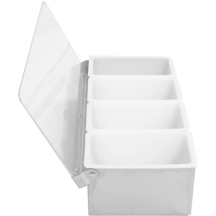 Garnish Tray / Condiment Dispenser with Lid 4 compartments Stainless steel & Plastic |  CHB04 Makfry