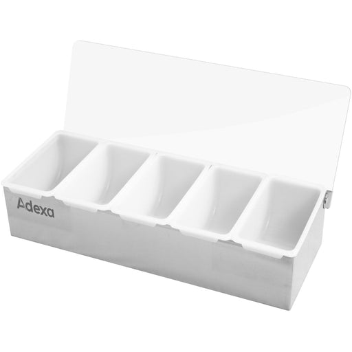 Garnish Tray / Condiment Dispenser with Lid 5 compartments Stainless steel & Plastic |  CHB05 Makfry