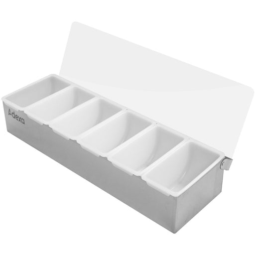 Garnish Tray / Condiment Dispenser with Lid 6 compartments Stainless steel & Plastic |  CHB06 Makfry