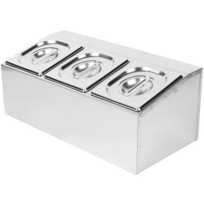 Commercial Condiment Holder including 3xGN1/6-150mm pans & lids |  CHD03AD Makfry