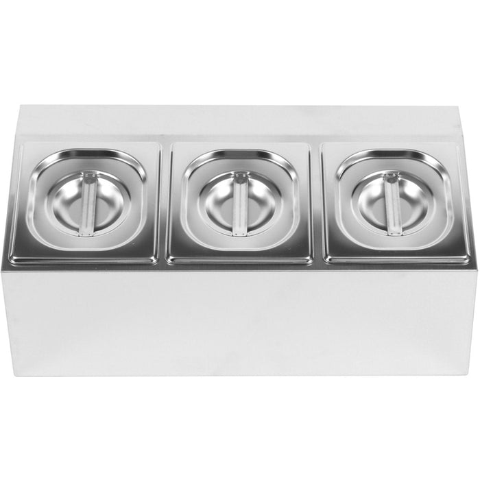 Commercial Condiment Holder including 3xGN1/6-150mm pans & lids |  CHD03AD Makfry