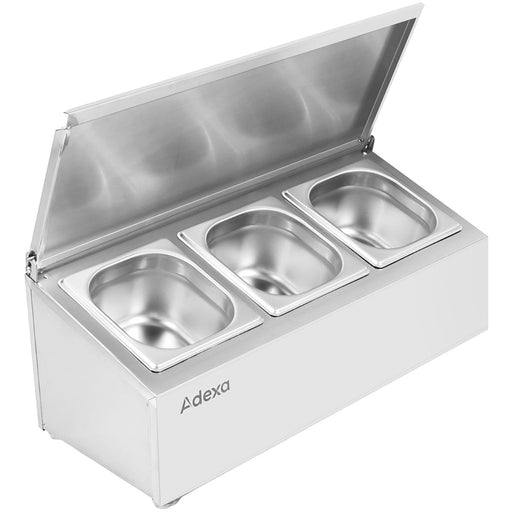 Commercial Condiment Holder with lid including 3xGN1/6-100mm containers Stainless steel |  CHD03AFL Makfry