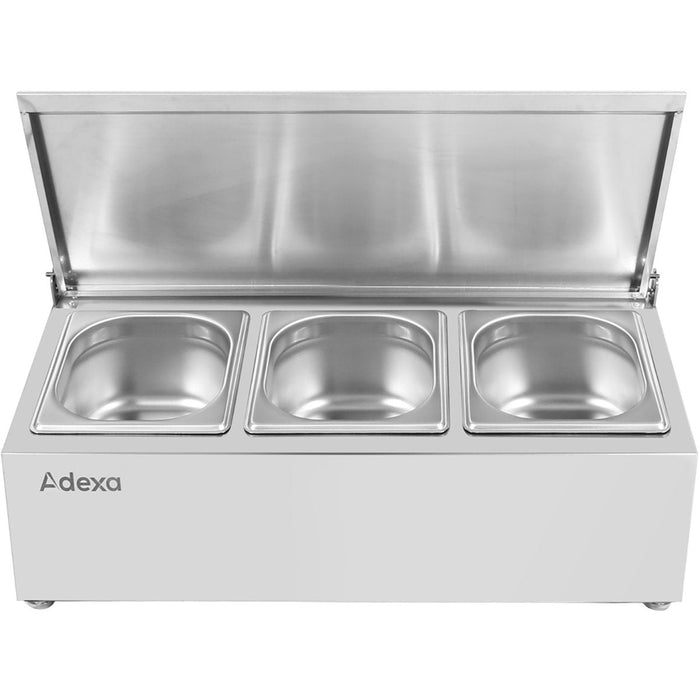 Commercial Condiment Holder with lid including 3xGN1/6-100mm containers Stainless steel |  CHD03AFL Makfry