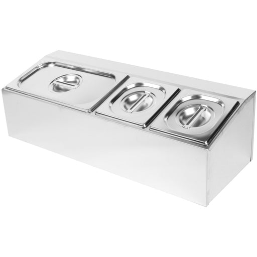 Commercial Condiment Holder including 2xGN1/6-100mm & 1xGN1/3-100mm pans & lids |  CHD04A2 Makfry