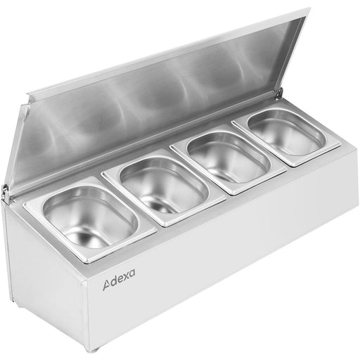 Commercial Condiment Holder with lid including 4xGN1/6-150mm containers Stainless steel |  CHD04ADFL Makfry