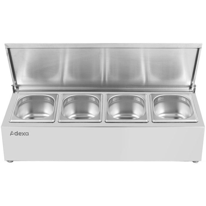 Commercial Condiment Holder with lid including 4xGN1/6-100mm containers Stainless steel |  CHD04AFL Makfry