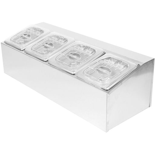 Commercial Condiment Holder including 4xGN1/6-100mm pans & fliptop lids |  CHD04APCFL Makfry