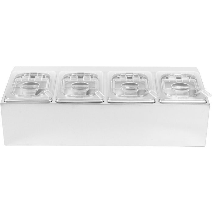 Commercial Condiment Holder including 4xGN1/6-100mm pans & fliptop lids |  CHD04APCFL Makfry