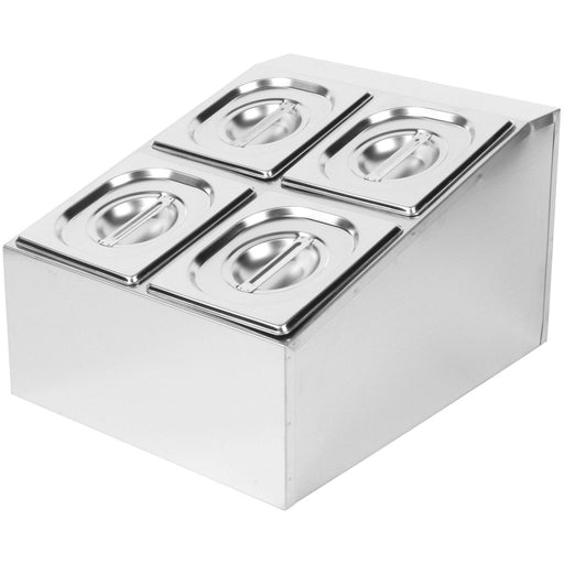 Commercial Condiment Holder including 4xGN1/6-150mm containers with lids Stainless steel |  CHD04BD Makfry