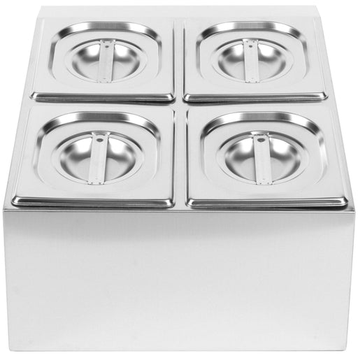 Commercial Condiment Holder including 4xGN1/6-100mm pans & lids |  CHD04B Makfry