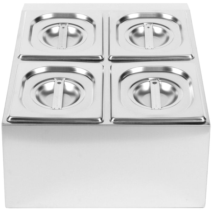 Commercial Condiment Holder including 4xGN1/6-150mm containers with lids Stainless steel |  CHD04BD Makfry