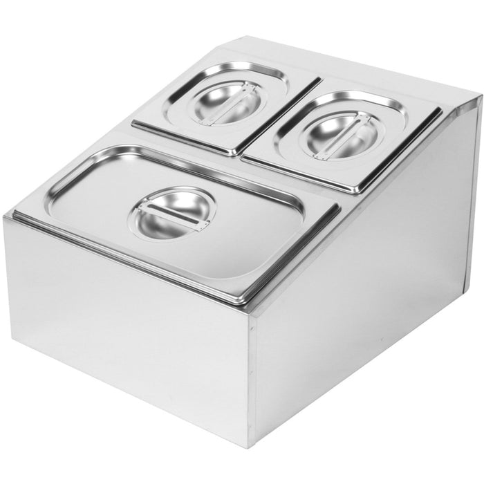 Commercial Condiment Holder including 2xGN1/6-150mm & 1xGN1/3-150mm containers with lids Stainless steel |  CHD04BD2 Makfry