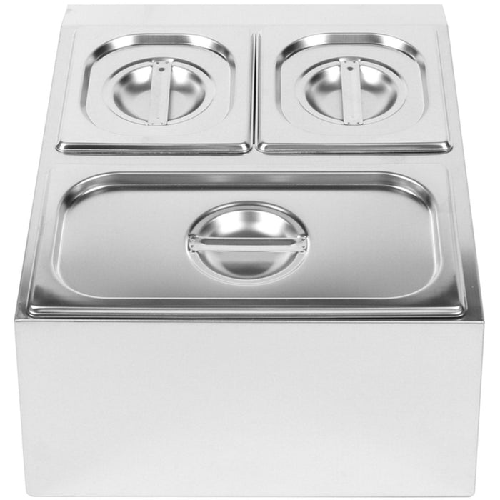 Commercial Condiment Holder including 2xGN1/6-100mm & 1xGN1/3-100mm containers with lids Stainless steel |  CHD04B2 Makfry
