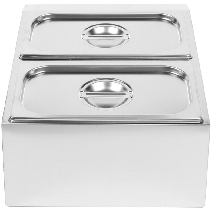 Commercial Condiment Holder including 2xGN1/3-100mm containers with lids Stainless steel |  CHD04B3 Makfry