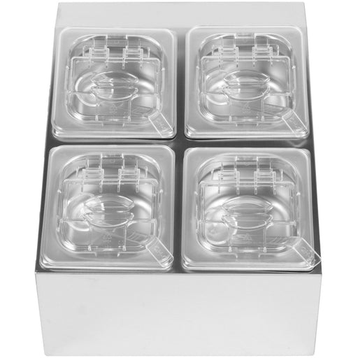 Commercial Condiment Holder including 4xGN1/6-100mm pans & fliptop lids |  CHD04BPCFL Makfry