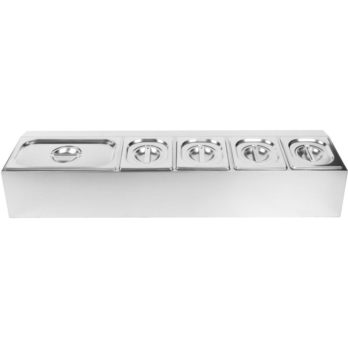 Commercial Condiment Holder including 4xGN1/6-100mm & 1xGN1/3-100mm pans & lids |  CHD04A2 Makfry