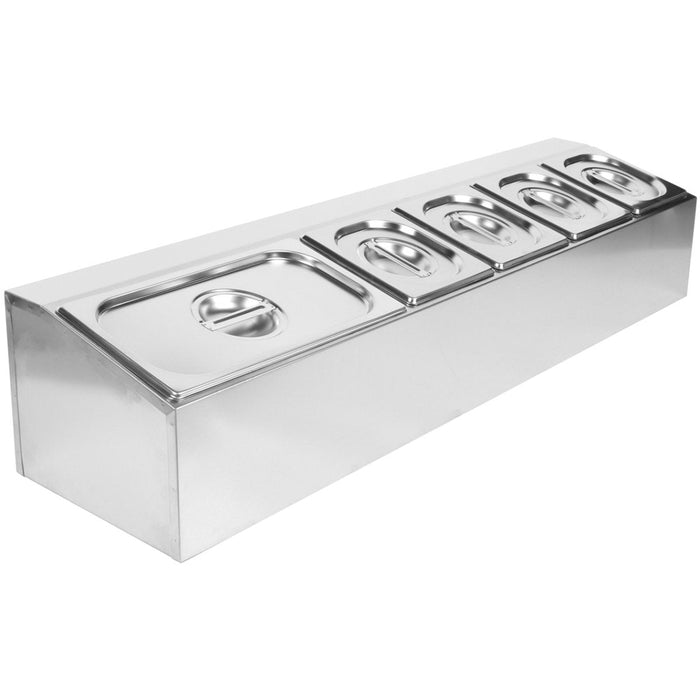 Commercial Condiment Holder including 4xGN1/6-100mm & 1xGN1/3-100mm pans & lids |  CHD04A2 Makfry