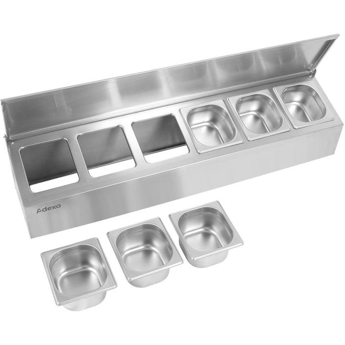 B GRADE Commercial Condiment Holder with lid including 6xGN1/6-100mm containers Stainless steel |  CHD06AFL B GRADE Makfry
