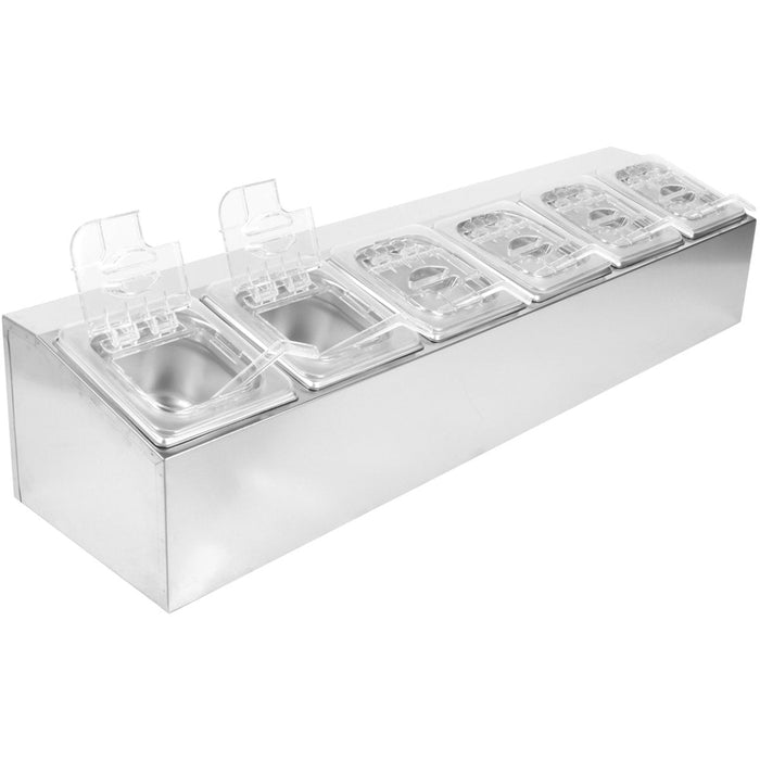 Commercial Condiment Holder including 6xGN1/6-100mm pans & fliptop lids |  CHD06APCFL Makfry