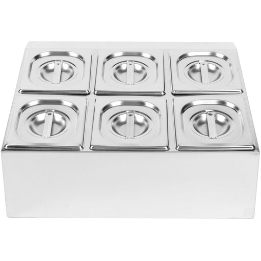 Commercial Condiment Holder including 6xGN1/6-100mm pans & lids |  CHD06B Makfry