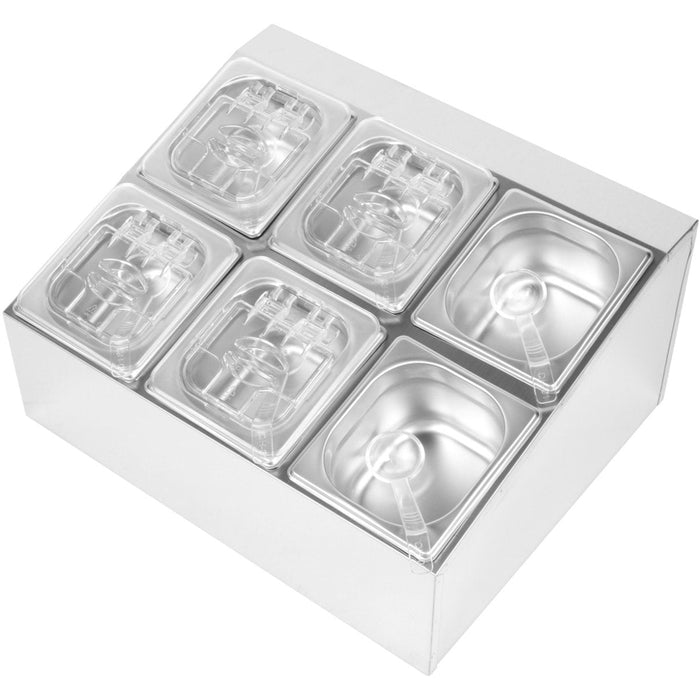 Commercial Condiment Holder including 6xGN1/6-100mm pans & fliptop lids |  CHD06BPCFL Makfry