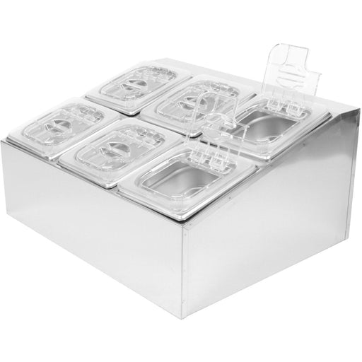 Commercial Condiment Holder including 6xGN1/6-100mm pans & fliptop lids |  CHD06BPCFL Makfry