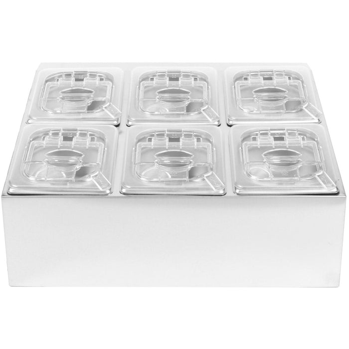 Commercial Condiment Holder including 6xGN1/6-100mm pans & fliptop lids |  CHD06BPCFL Makfry