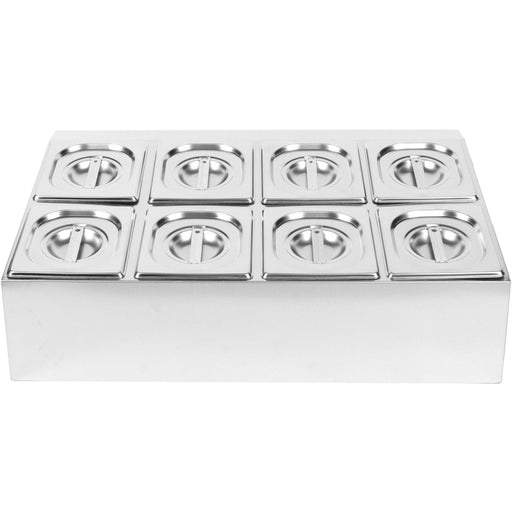 Commercial Condiment Holder including 8xGN1/6-100mm pans & lids |  CHD08B Makfry