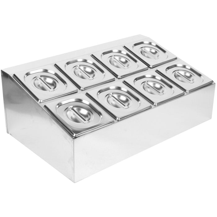 Commercial Condiment Holder including 8xGN1/6-150mm pans & lids |  CHD08BD Makfry