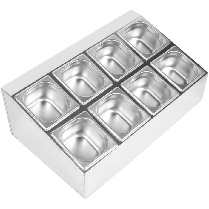 Commercial Condiment Holder including 8xGN1/6-100mm pans & lids |  CHD08B Makfry