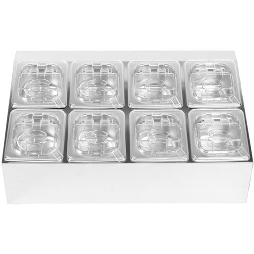 Commercial Condiment Holder including 8xGN1/6-100mm pans & fliptop lids |  CHD08BPCFL Makfry