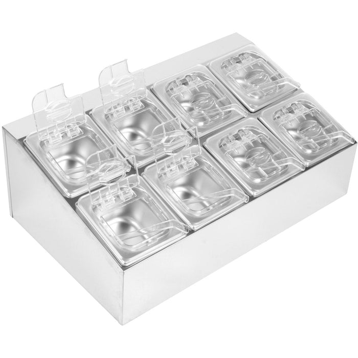 Commercial Condiment Holder including 8xGN1/6-100mm pans & fliptop lids |  CHD08BPCFL Makfry