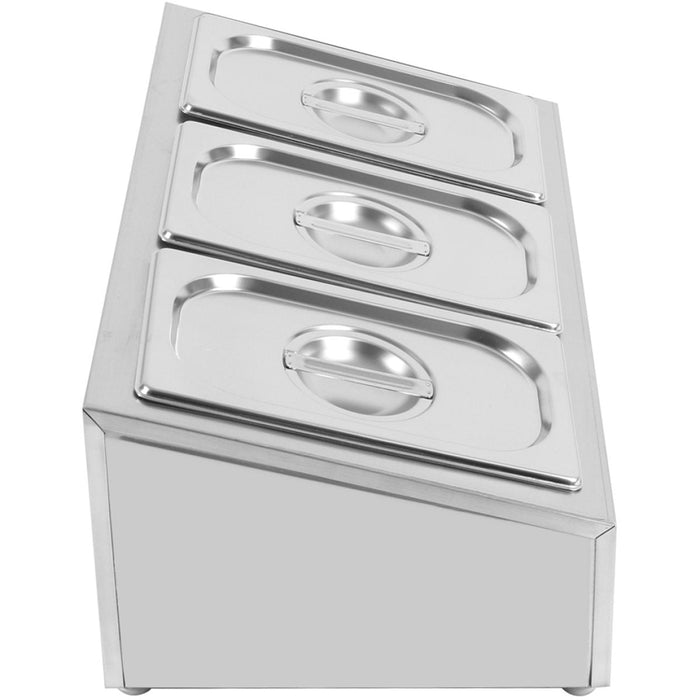 Commercial Condiment Holder including 3xGN1/4-150mm containers with lid Stainless steel |  CHE03AD Makfry