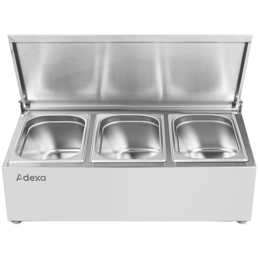 Commercial Condiment Holder with lid including 3xGN1/4-150mm containers Stainless steel |  CHE03ADFL Makfry