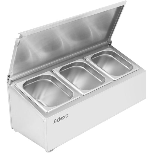 Commercial Condiment Holder with lid including 3xGN1/4-150mm containers Stainless steel |  CHE03ADFL Makfry