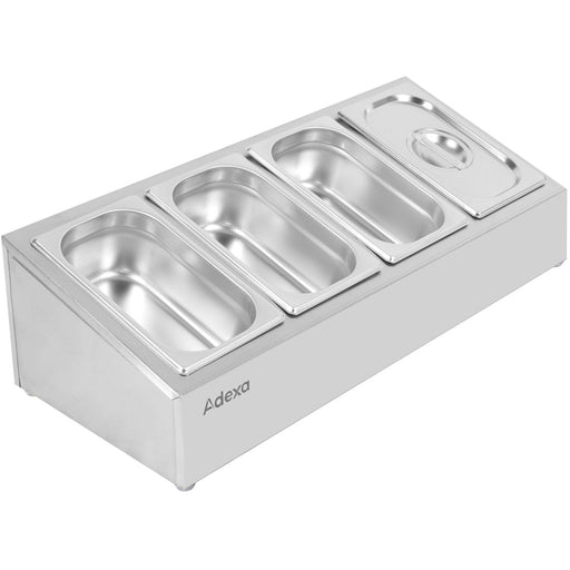 Commercial Condiment Holder including 4xGN1/4-100mm containers with lid Stainless steel |  CHE04A Makfry